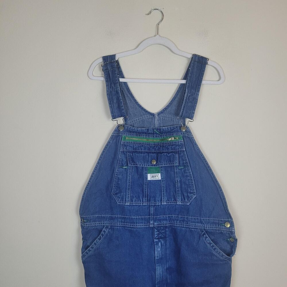 Liberty Overalls Mens 38x28 Blue Denim Bib Workwear Carpenter Utility Pockets - Picture 2 of 6